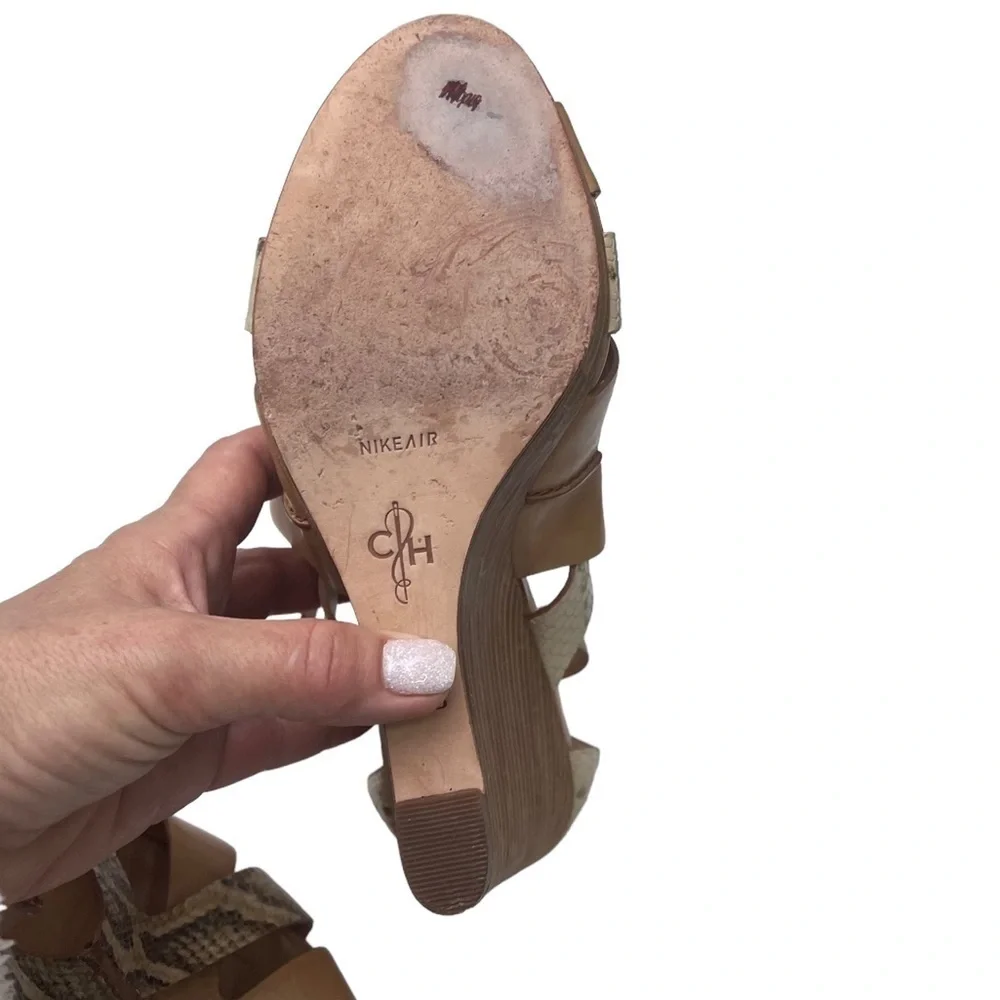 Cole Haan Kimry Leather Tan SnakeSkin Wedge Gladiator Sandals C12D3783 SZ 10.5B